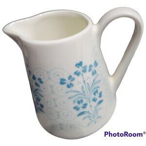 Syracuse Syralite Flat Table Creamer Teal Blue Flowers Swirls USA Vintage 3x4 in